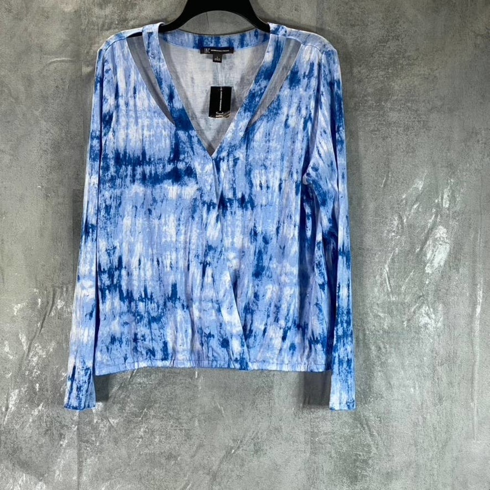 INC International Concepts Women's Julia Tie-Dye Printed V-Neck Cutout Top L